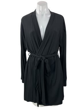 SKIMS Black Women's Long Sleeve Knit Tie Waist Open Front Wrap Sleepwear Robe M